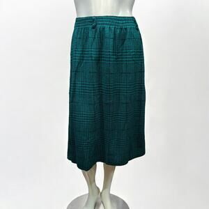 Cricket Lane Vintage Teal Green Plaid A-Line Midi Skirt Size 12 USA Made